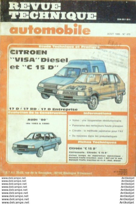 Revue Technique Automobile Citroën Visa C15D Audi 80  #470