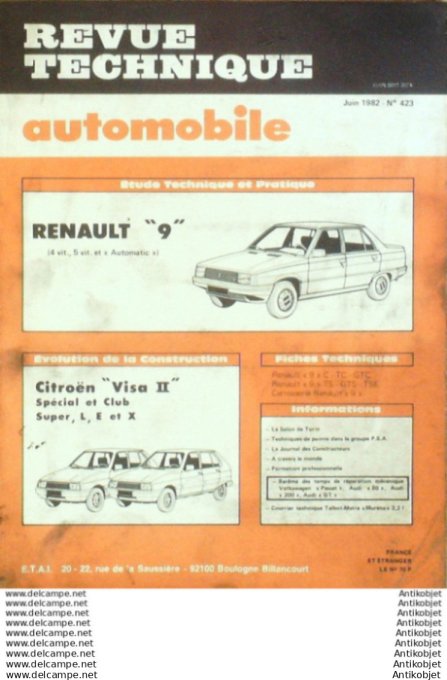 Revue Technique Automobile Citroën Visa II Renault 9  #423