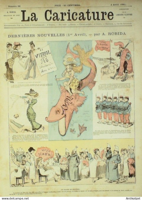 La Caricature 1881 n°  66 Dernières nouvelles le Vitriol Robida Barret Morland Loyds