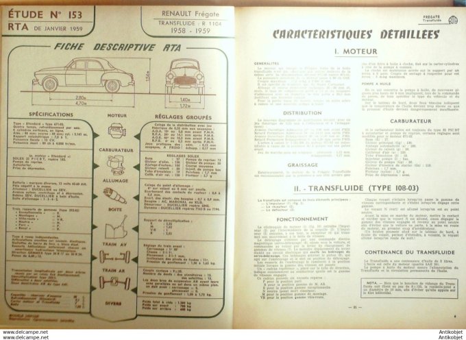 Revue Technique Automobile Renault Frégate Mercedes-Benz 153#1959