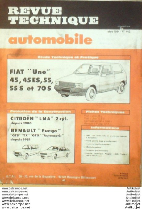 R.T Automobile Fiat Uno Citroën Lna 1980 Renault Fuego 1981   # 442