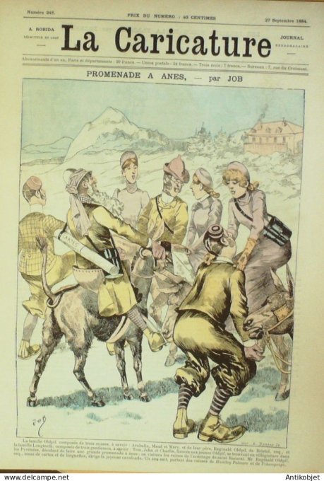 La Caricature 1884 n°248 Promenade à ânes Job La chasse Trock