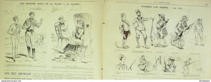 La Caricature 1884 n°248 Promenade à ânes Job La chasse Trock