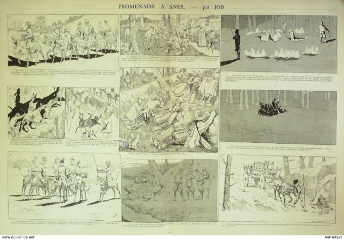 La Caricature 1884 n°248 Promenade à ânes Job La chasse Trock