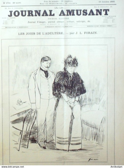 Le Journal Amusant 1890 n°1781 Tarte aux cerises Joies de l'adultère propos de chasse