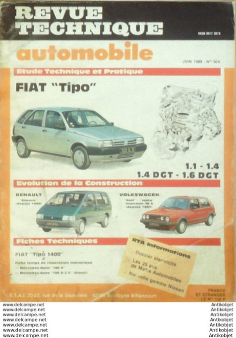 Revue Technique Automobile Fiat Tipo Renault Espace Volkswagen Golf Jetta  #504