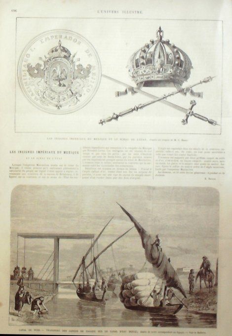 L'Univers illustré 1867 # 585 Egypte Suez canal Alexandrie Tanaro Mexique insignes impériaux