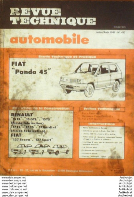 Revue Technique Automobile Fiat Panda 45 Renault 15/17 Gordini  Fiat 127 Brava  #413