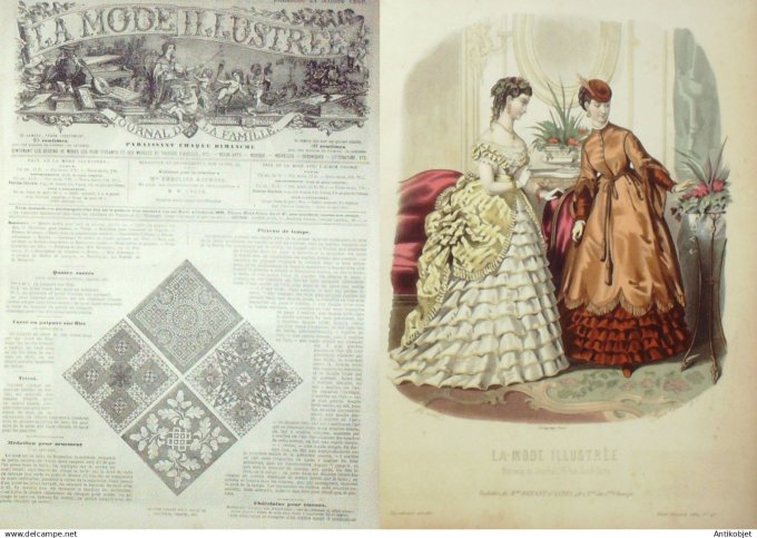 La Mode illustrée journal + gravure associée 1869 # 43