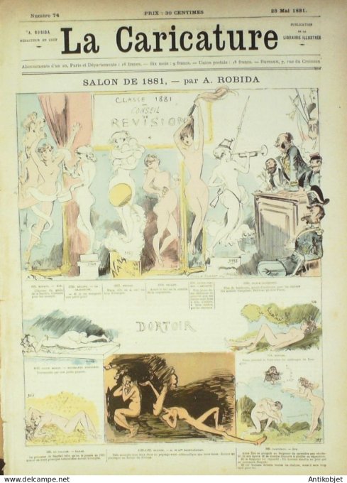 La Caricature 1881 n°  74 Conseil de révision Dortoir  Robida Cartomancie Loys