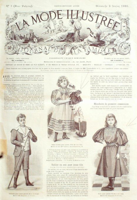 Journal Mode illustrée 1896 #  5 Costume garçon & robes fillettes