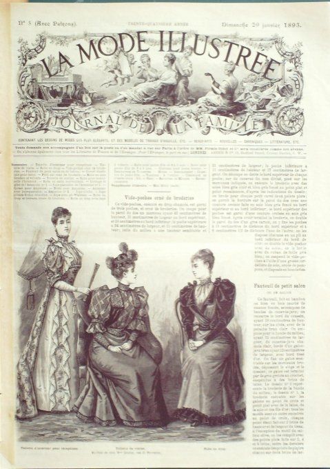 Journal Mode illustrée 1893 #  5 Toilettes de visites & d'intérieur