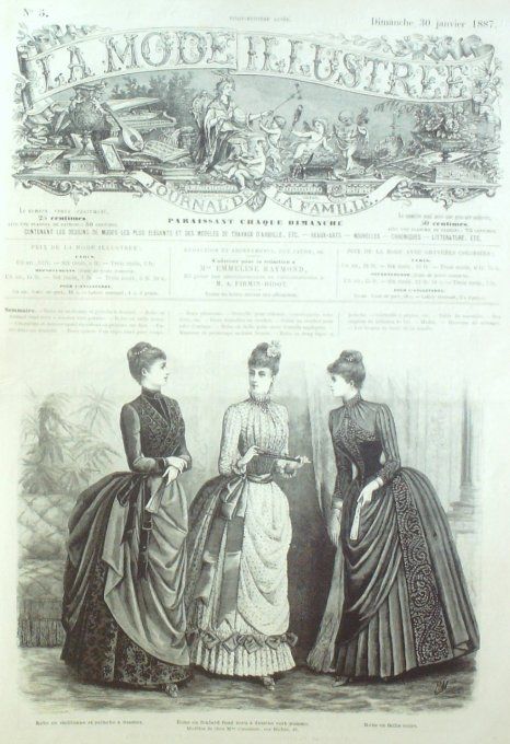 Journal Mode illustrée 1887 #  5 Robe en sicilienne & foulard