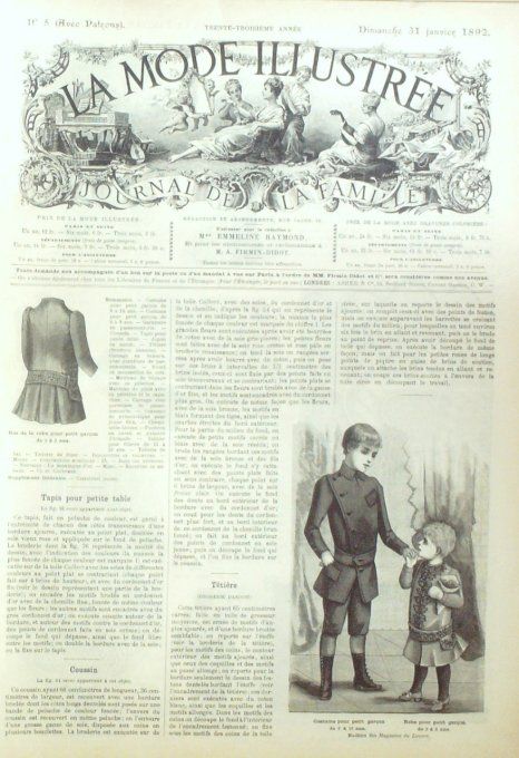 Journal Mode illustrée 1892 #  5 Costumes d'enfants