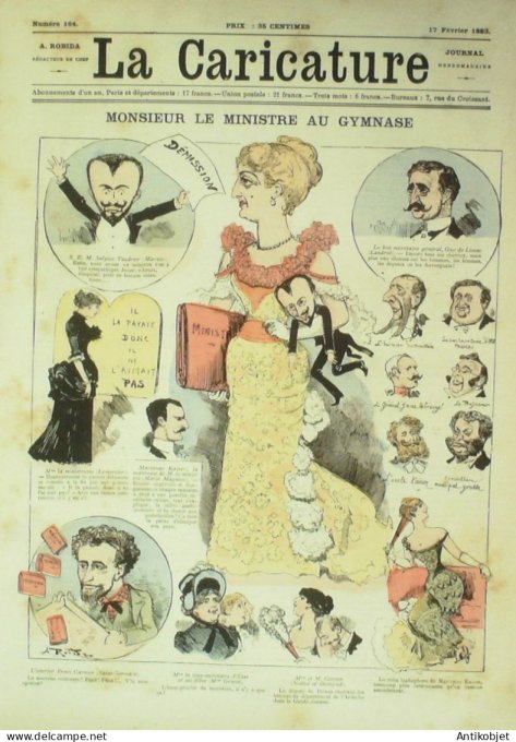 La Caricature 1883 n°164 Le Ministre au Gymnase Robida Alphonse Daudet Loys Trock