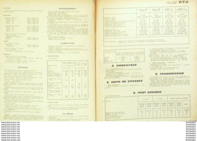 Revue Technique Automobile Ford Taunus 17Mv4 20M Peugeot 404  #249