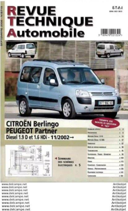 Revue Technique Automobile Citroën Berlingo Peugeot Partner D  11/2002  #719