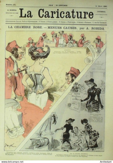 La Caricature 1883 n°170 Chambre rose Causes Robida Emile Zola Robida Loys Trock