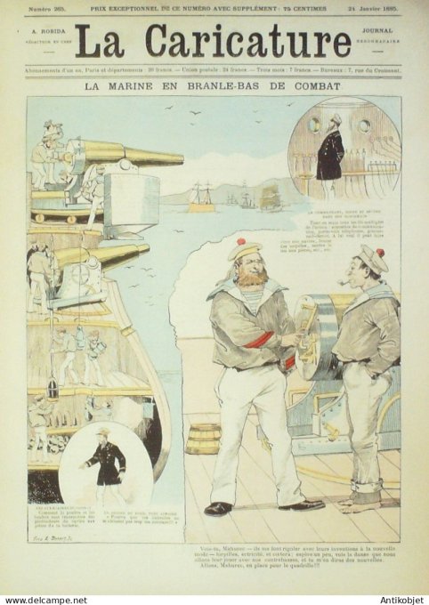 La Caricature 1885 n°265 La Marine en branle-bas de combat Barret Gino