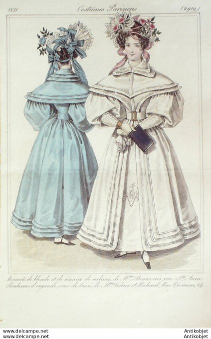 Costume Parisien 1831 # 2919 Bonnets de blonde et de réseaux de rubans