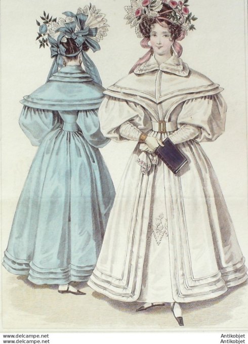 Costume Parisien 1831 # 2919 Bonnets de blonde et de réseaux de rubans