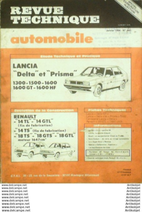 Revue Technique Automobile Lancia Delta & Prisma 1300 Renault 14 & 18  #440