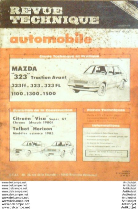 Revue Technique Automobile Mazda 323 Citroën Visa Talbot Horizon  #437