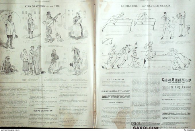 Le Journal Amusant 1891 n°1821 Plaisirs d' ét é villes d'eaux le billard physiologies parisiennes