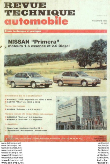 Revue Technique Automobile Nissan Primera Safrane Austin Peugeot 405  #545