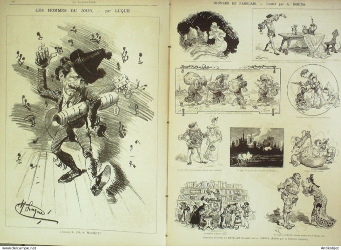 La Caricature 1885 n°310 Courses d'hiver Job Massenet par Luque Rabelais Toto Robida