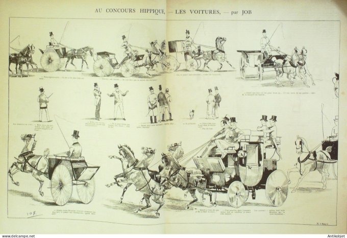 La Caricature 1885 n°276 Concours hippique voitures Job Barret