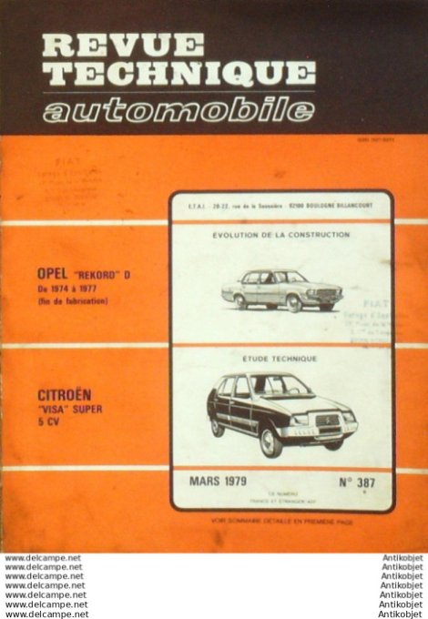 R.T Automobile Opel Rekord D 1974/1977 Citroën Visa S 5cv   # 387