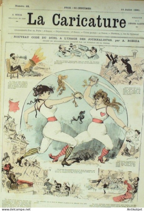 La Caricature 1880 n°  28 Code du duel à l'usage des Journalistes Robida Trick Draner