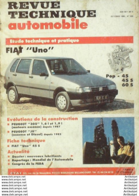 Revue Technique Automobile Fiat Uno Peugeot 305 1987 Peugeot J9 1982  #520