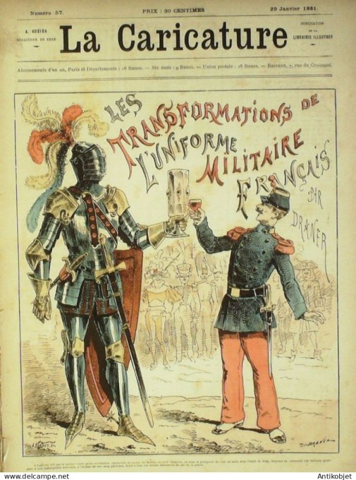 La Caricature 1881 n°  57 Les transformations de l'uniforme militaire Draner