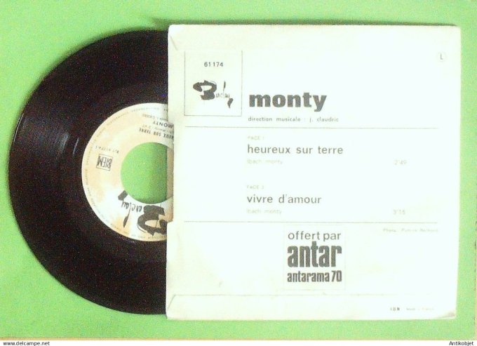 Monty 45t SP Heureux sur terre 5Pub Antar) 1970