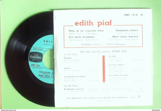 Piaf Edith 45T EP Non je ne regrette rien 2 1960