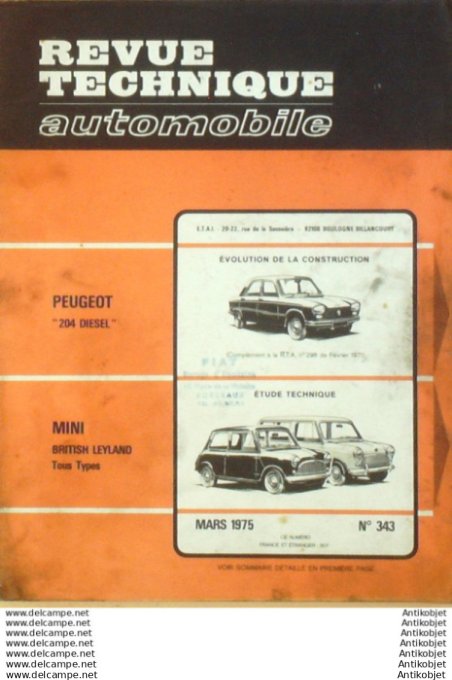 R.T Automobile Peugeot 204 D Mini Cooper Bristish Leyland   # 343