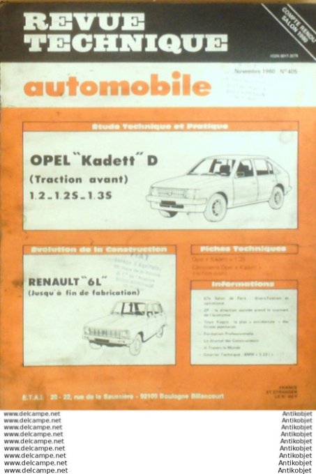 R.T Automobile Opel Kadett D Renault 6L   # 405