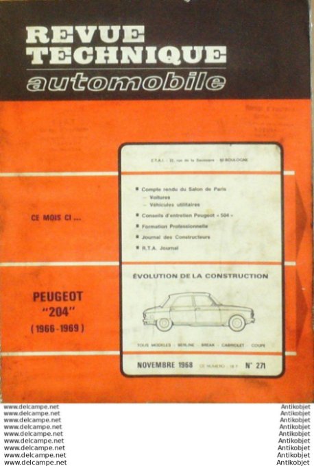 Revue Technique Automobile Peugeot 204 & 504  #271