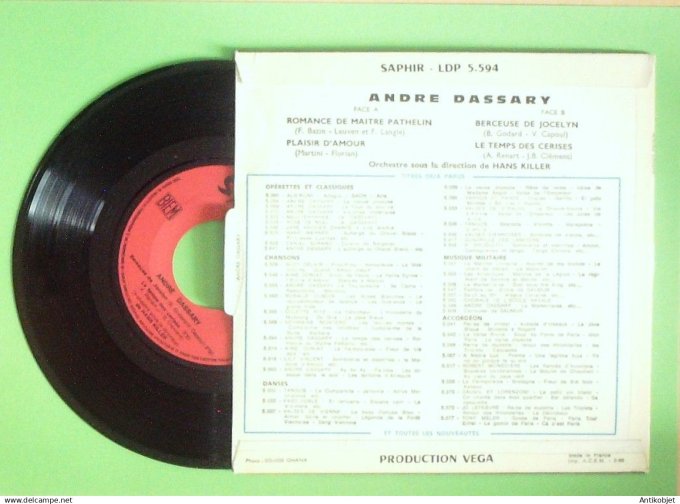 Dassary André 45T EP Romance de Maître Pathelin (languette) 1956