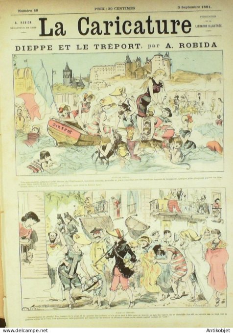 La Caricature 1881 n°  88 Dieppe & Le Tréport Robida Barret Loys