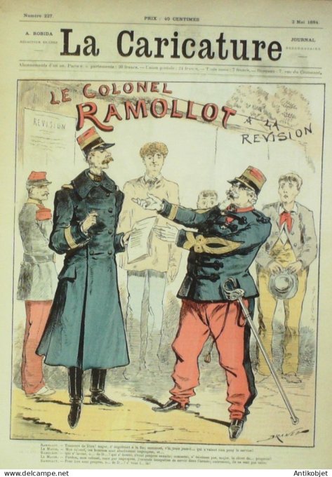 La Caricature 1884 n°227 Colonel Ramollot en révision chasse aux loups Jacot Caran d'Ache