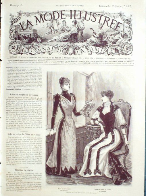 Journal Mode illustrée 1892 #  6 Robes en Bengaline & crêpe