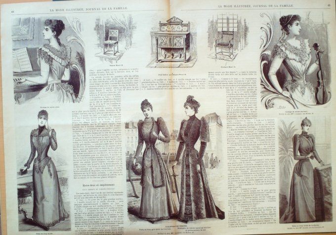 Journal Mode illustrée 1892 #  6 Robes en Bengaline & crêpe