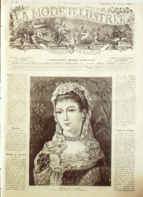 Journal Mode illustrée 1883 #  6 Mantille coiffure de théâtre