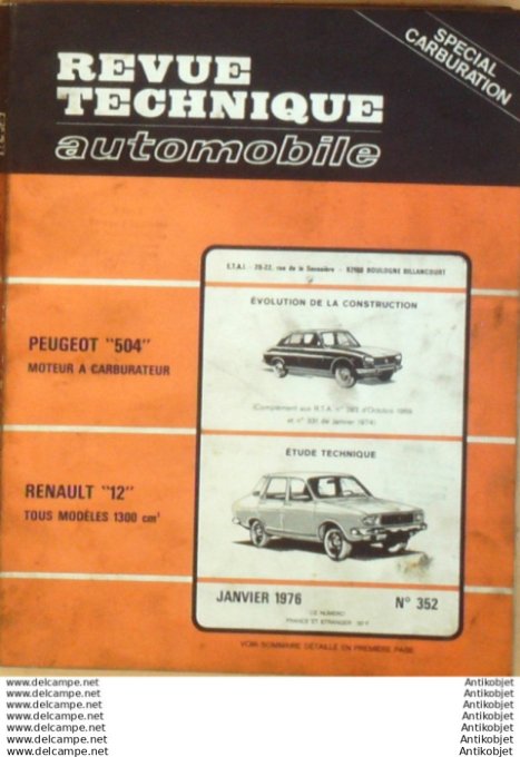 Revue Technique Automobile Peugeot 504 Renault 12 1300 cm3  #352