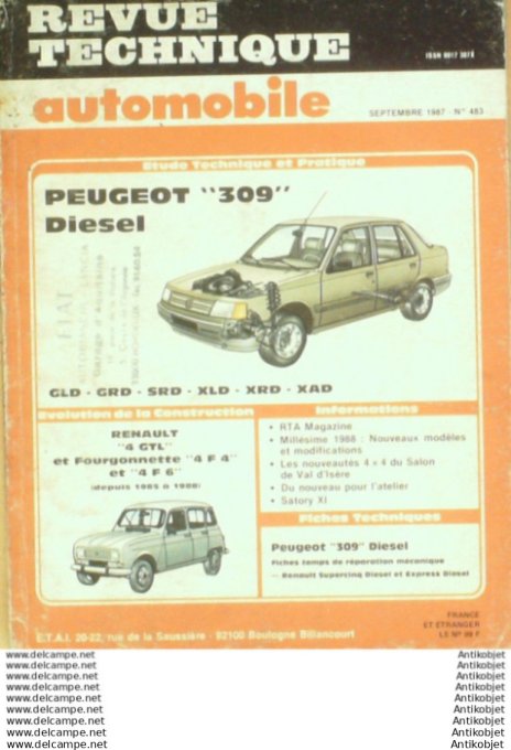 R.T Automobile Peugeot 309 Renault 4GTL   # 483