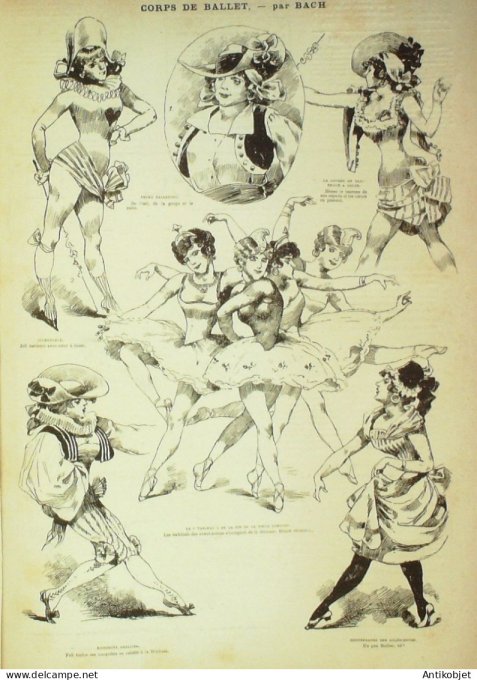 La Caricature 1882 n°108 Mystères de PAris Robida Skating Ballet Bach