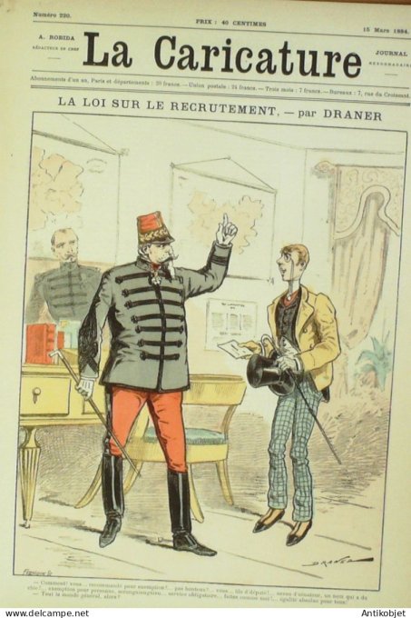 La Caricature 1884 n°220 Loi sur le recrutement Draner Bonheur de se pendre Robida